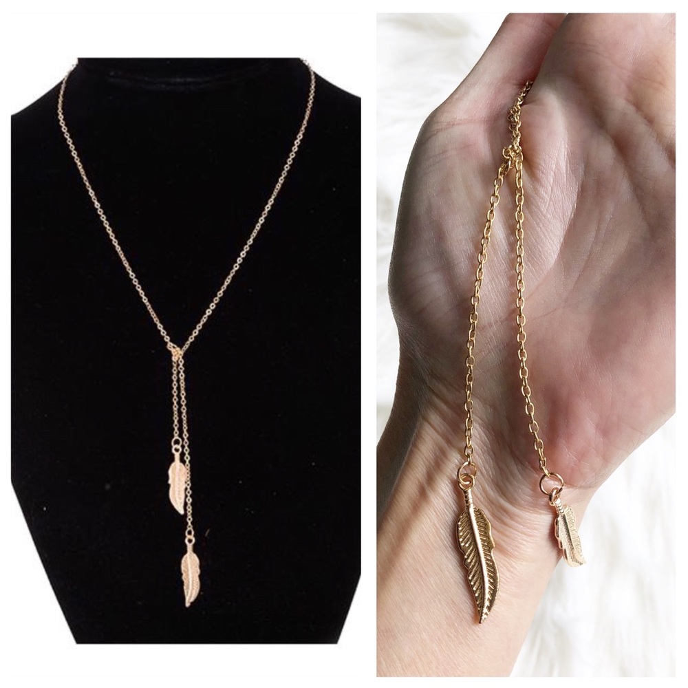 Brand new gold leaf or feather necklace 2 strands - Picture 1 of 5